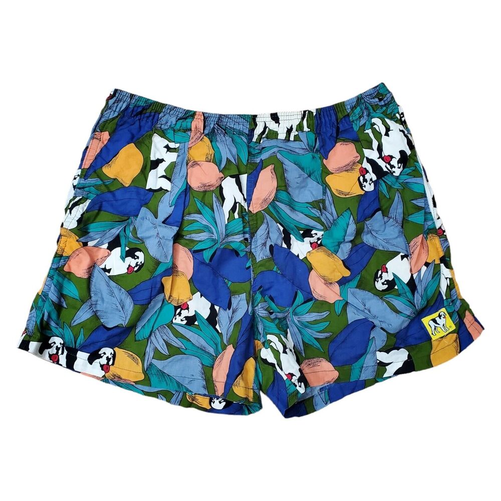 Vintage BIG DOGS Shorts Mens Medium Multicolor Floral All Over Print Swim Trunks